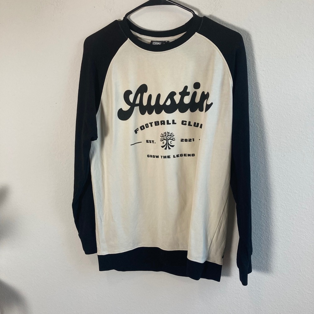 MLS Sweatshirt Mens Medium Austin FC Raglan Black Long Sleeve Crew Neck Pullover